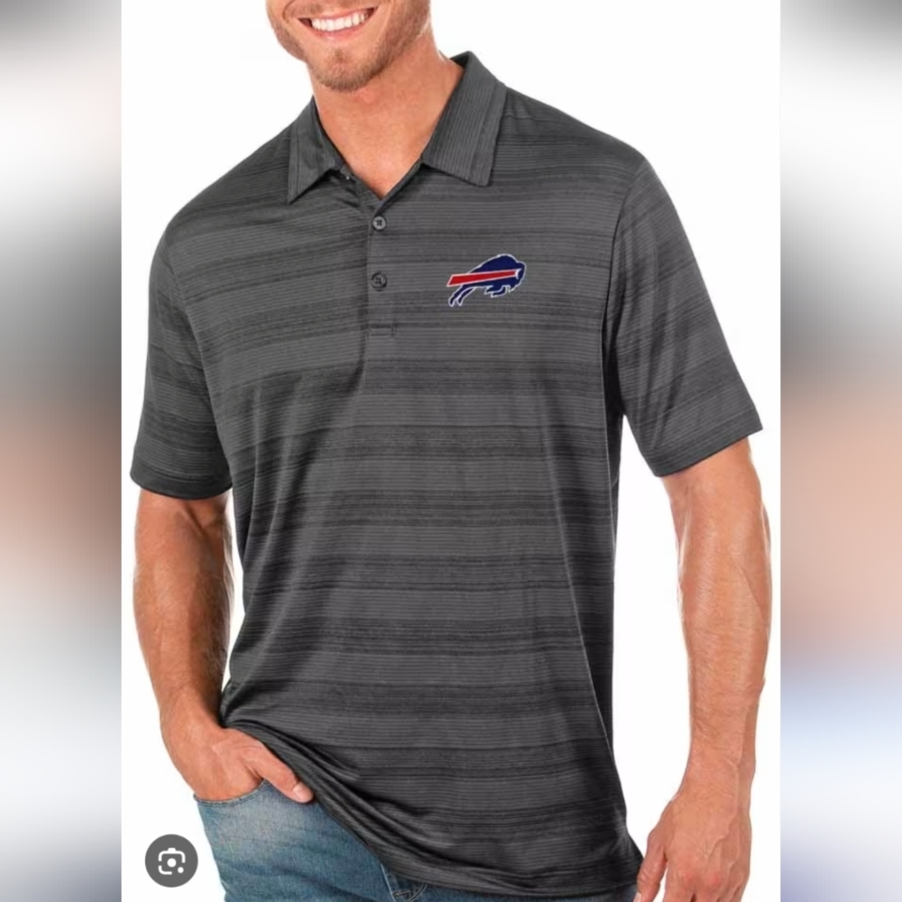 Nike Dri-Fit Buffalo Bills Polo Mens Grey Compass Short Sleeve Polo Size Medium